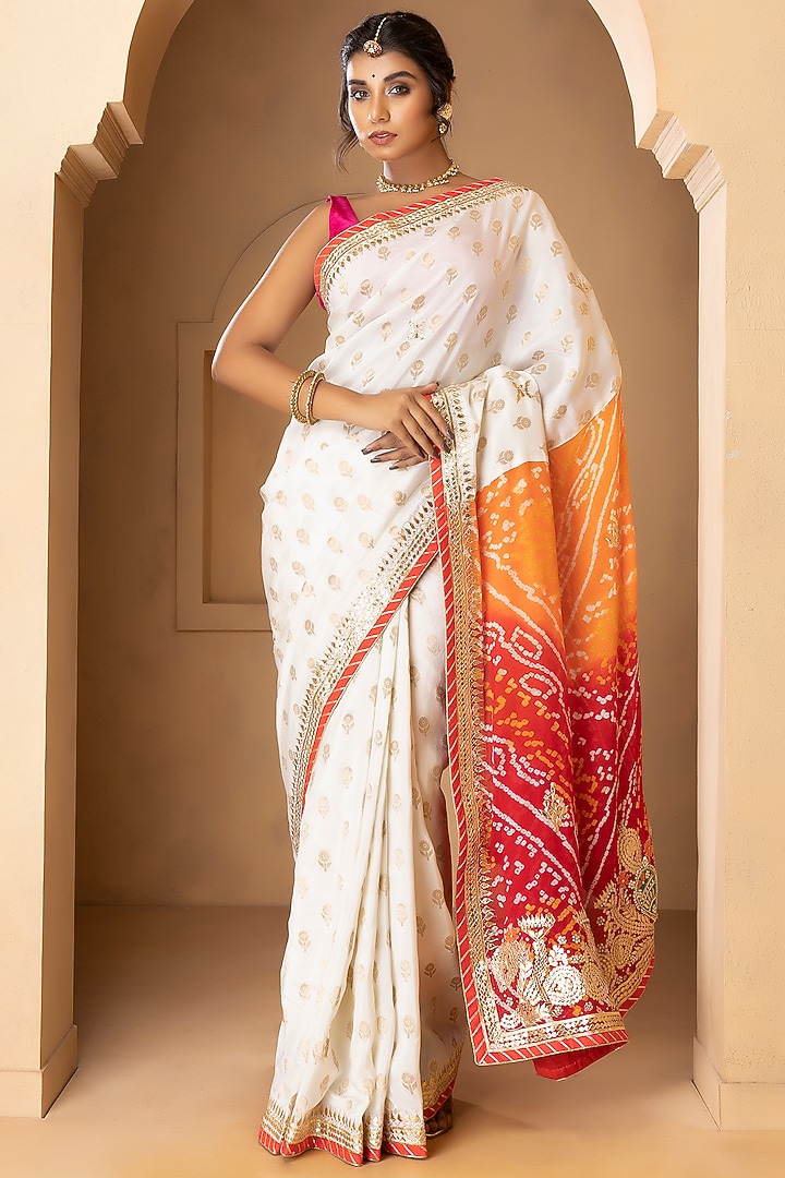 Cream Munga Silk & Chinon Embellished Festive Saree by Albis Jaipur at Pernia's Pop Up Shop