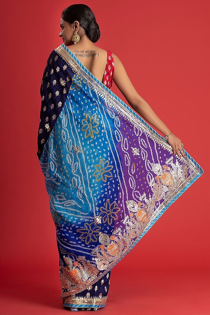 Blue Pure Munga Silk Bandhani Embellished Festive Saree by Albis Jaipur at Pernia's Pop Up Shop