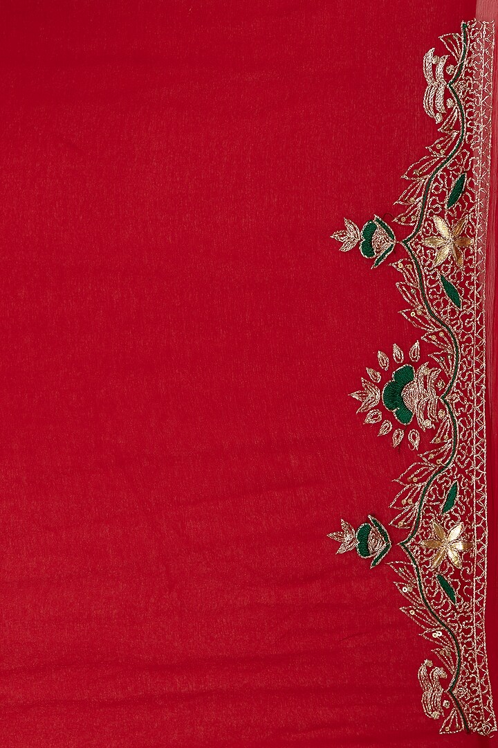 Crimson Red Chiffon Embroidered Festive Saree Set by Albis Jaipur at Pernia's Pop Up Shop