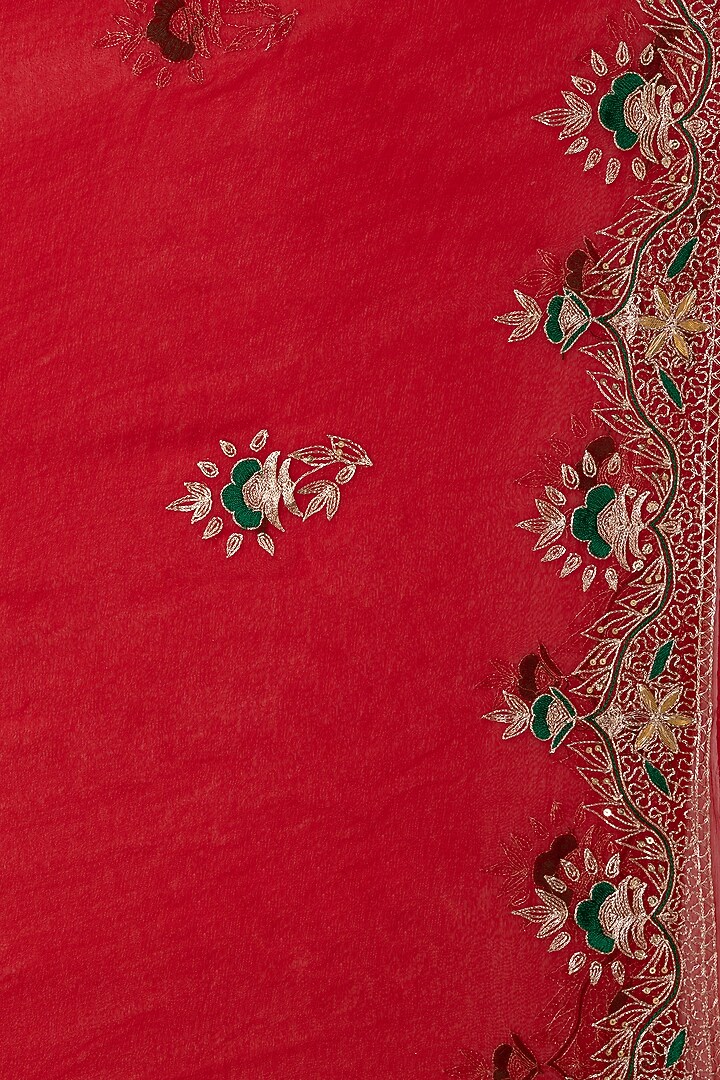 Crimson Red Chiffon Embroidered Festive Saree Set by Albis Jaipur at Pernia's Pop Up Shop