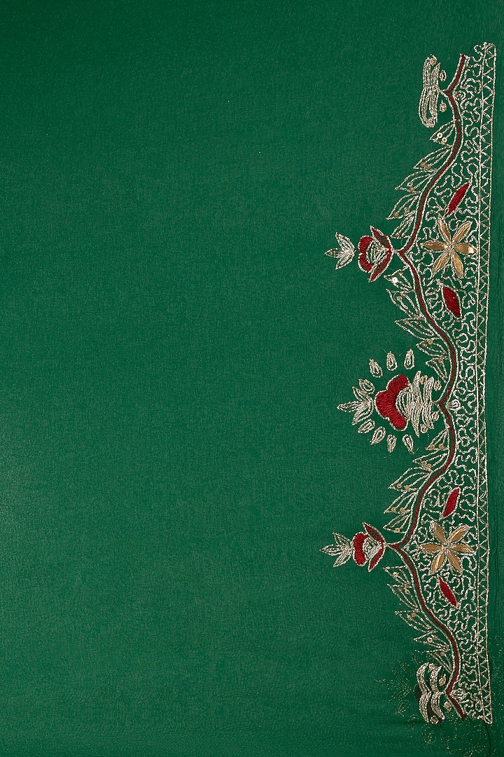 Bottle Green Chiffon Embroidered Festive Saree Set by Albis Jaipur at Pernia's Pop Up Shop