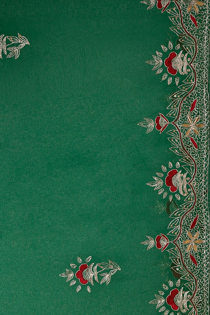 Bottle Green Chiffon Embroidered Festive Saree Set by Albis Jaipur at Pernia's Pop Up Shop