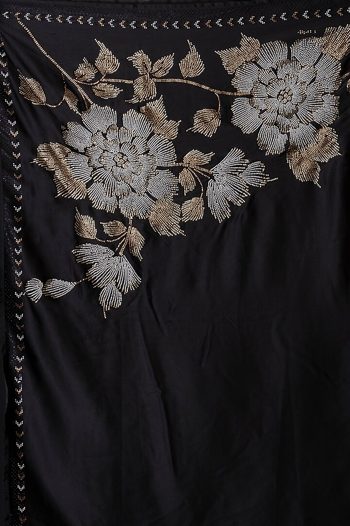 Black Satin Floral Festive Saree Set by Albis Jaipur at Pernia's Pop Up Shop