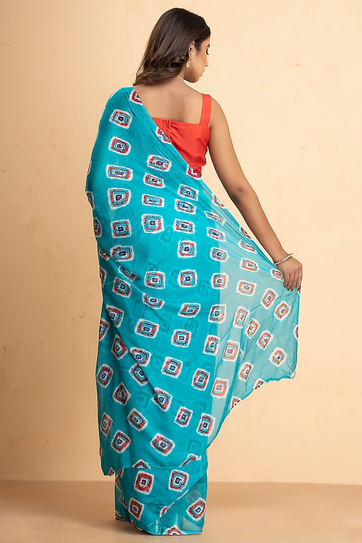 Deep Sky Blue Chinon Batik Bandhani Festive Saree Set by Albis Jaipur at Pernia's Pop Up Shop