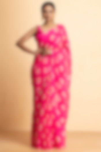 Gajri Pink Crepe Georgette Printed Bandhani Saree Set by Albis Jaipur