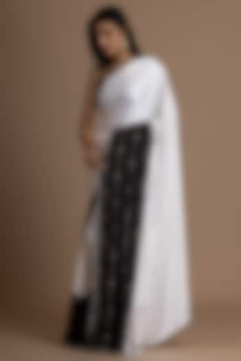 Off-White & Black Pure Satin Festive Saree Set by Albis Jaipur at Pernia's Pop Up Shop