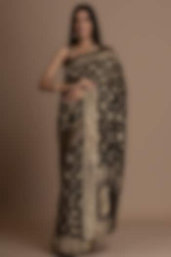 Black Georgette Banarasi Checkered Woven Festive Saree Set by Albis Jaipur at Pernia's Pop Up Shop