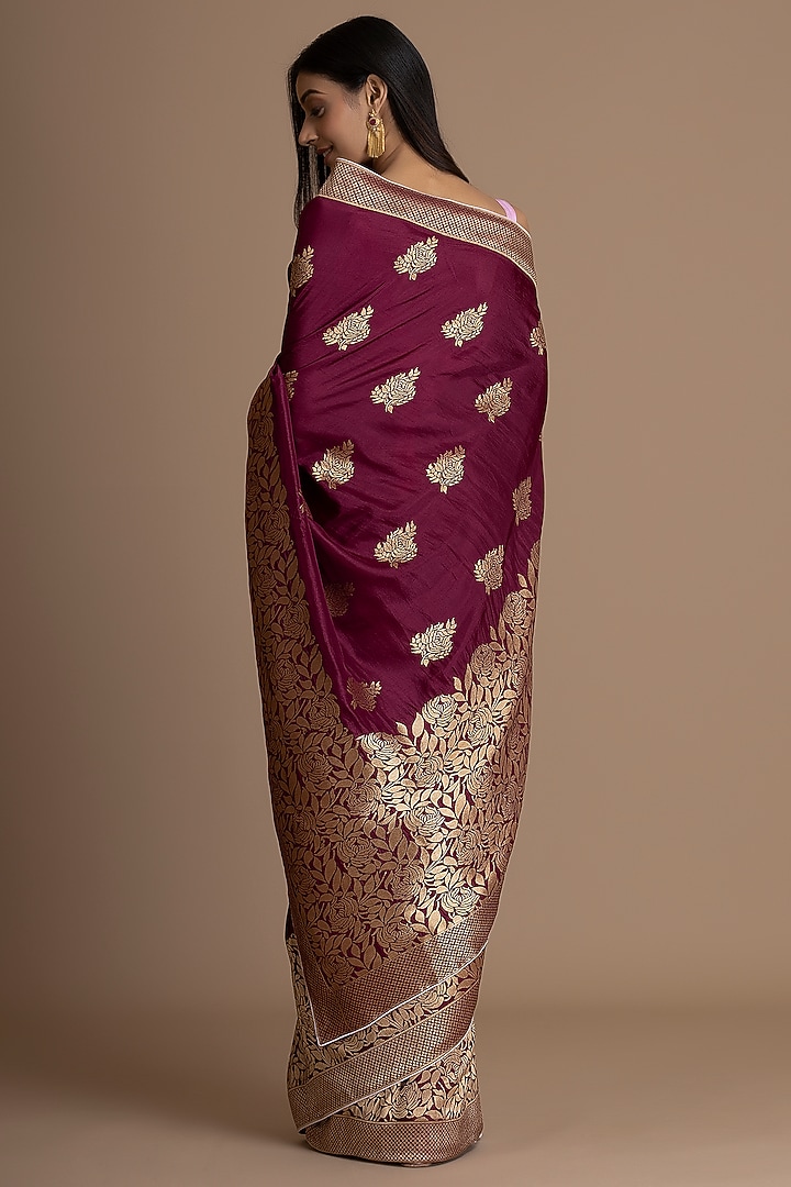 Wine Munga Silk Banarasi Woven Festive Saree Set by Albis Jaipur at Pernia's Pop Up Shop