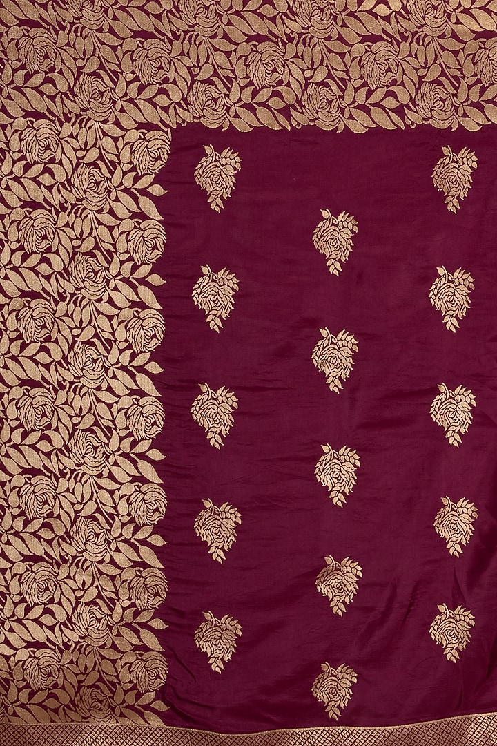 Wine Munga Silk Banarasi Woven Festive Saree Set by Albis Jaipur at Pernia's Pop Up Shop