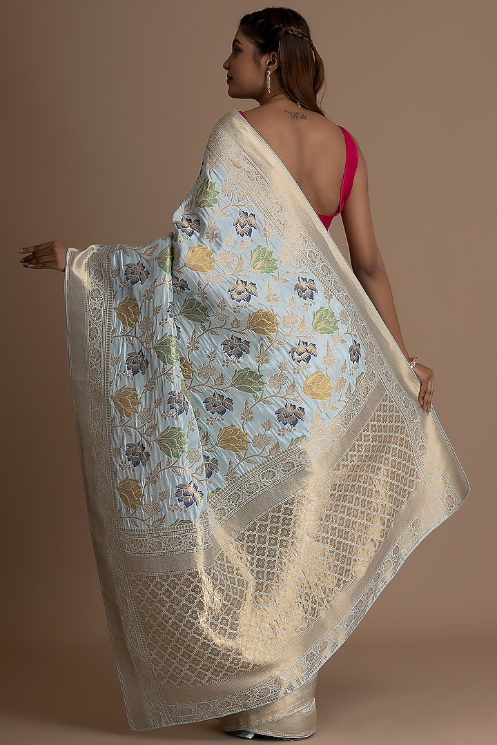 Mint Blue Munga Silk Banarasi Woven Festive Saree Set by Albis Jaipur at Pernia's Pop Up Shop