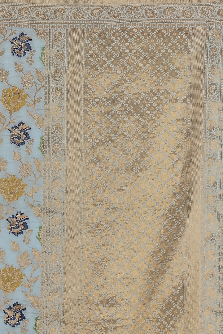 Mint Blue Munga Silk Banarasi Woven Festive Saree Set by Albis Jaipur at Pernia's Pop Up Shop