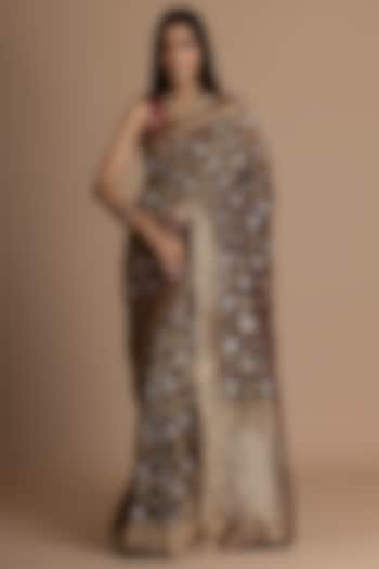 Deep Brown Khadi Georgette Banarasi Festive Saree Set by Albis Jaipur at Pernia's Pop Up Shop