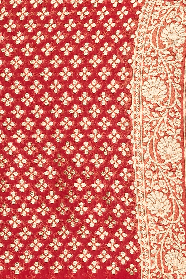Deep Red Khadi Georgette Banarasi Festive Saree Set by Albis Jaipur at Pernia's Pop Up Shop