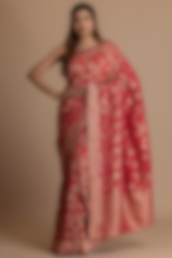 Magenta Pink Khadi Georgette Banarasi Festive Saree Set by Albis Jaipur at Pernia's Pop Up Shop