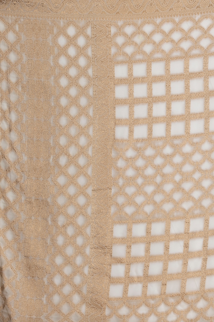 Cream Khadi Georgette Banarasi Festive Saree Set by Albis Jaipur at Pernia's Pop Up Shop