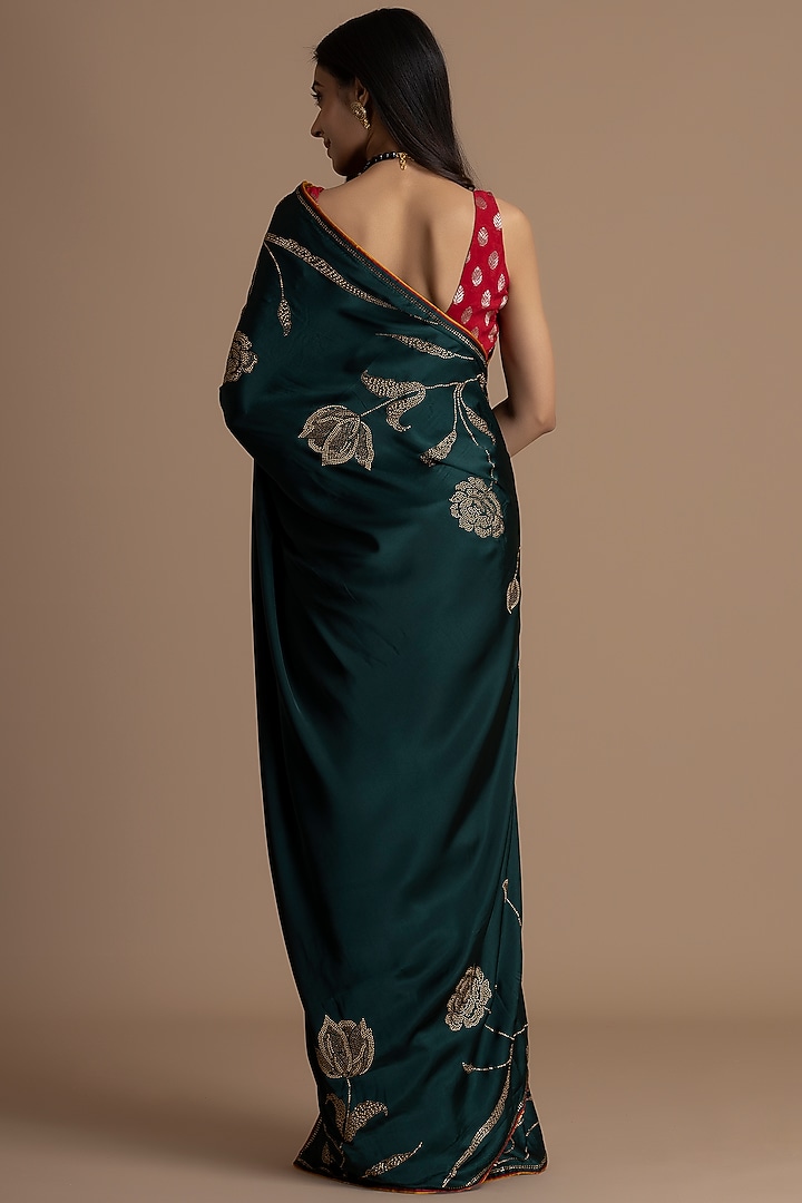 Green Pure Satin Festive Saree Set by Albis Jaipur at Pernia's Pop Up Shop