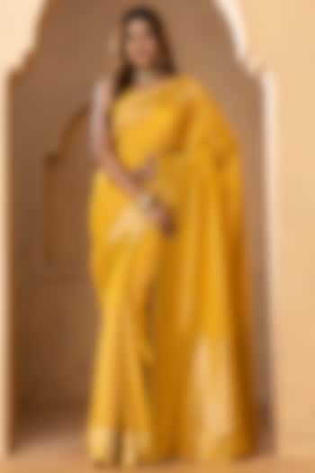 Mustard Yellow Khadi Georgette Banarasi Festive Saree Set by Albis Jaipur at Pernia's Pop Up Shop