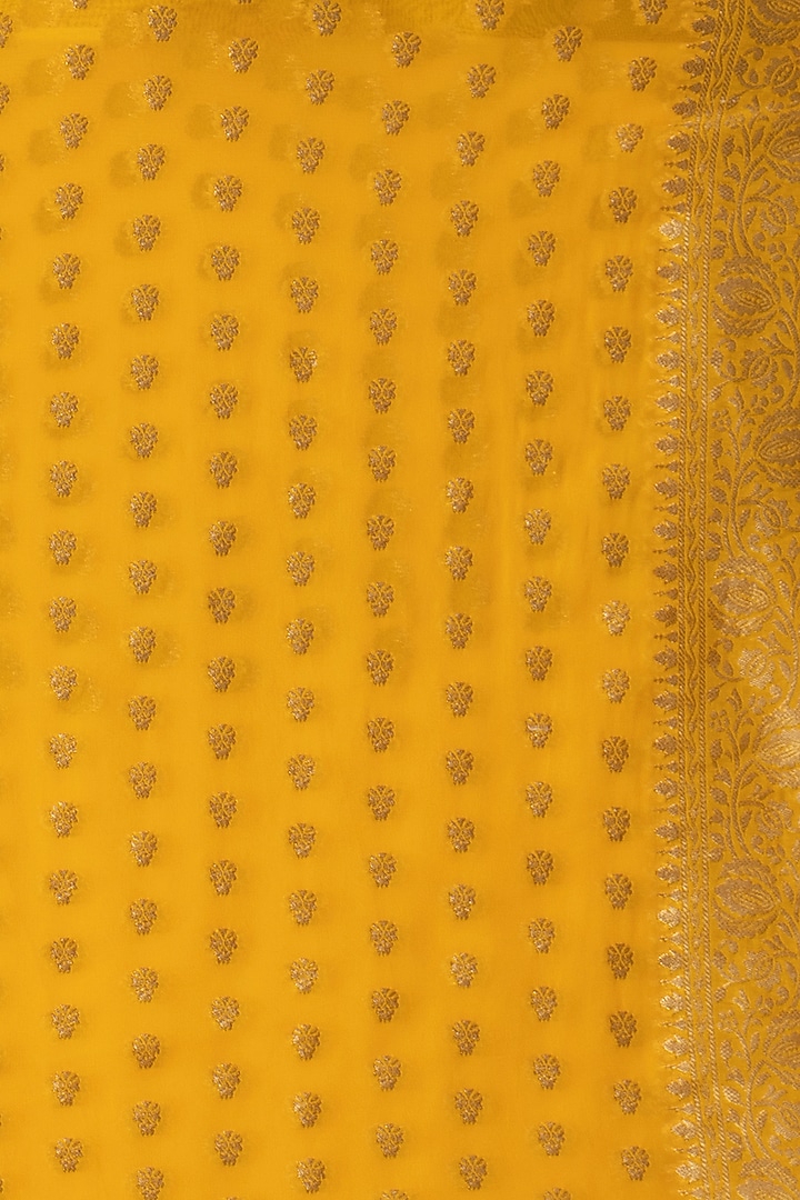 Mustard Yellow Khadi Georgette Banarasi Festive Saree Set by Albis Jaipur at Pernia's Pop Up Shop