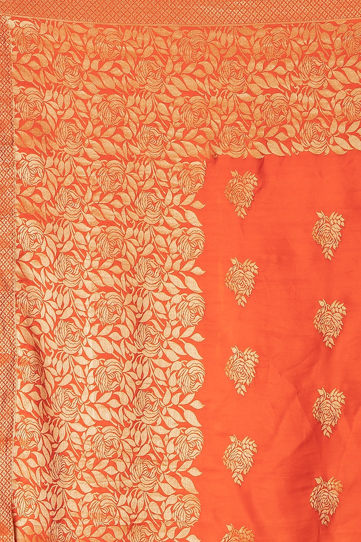 Rust Orange Munga Silk Banarasi Festive Saree Set by Albis Jaipur at Pernia's Pop Up Shop