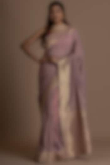Lavender  Khadi Georgette Banarasi Saree Set by Albis Jaipur