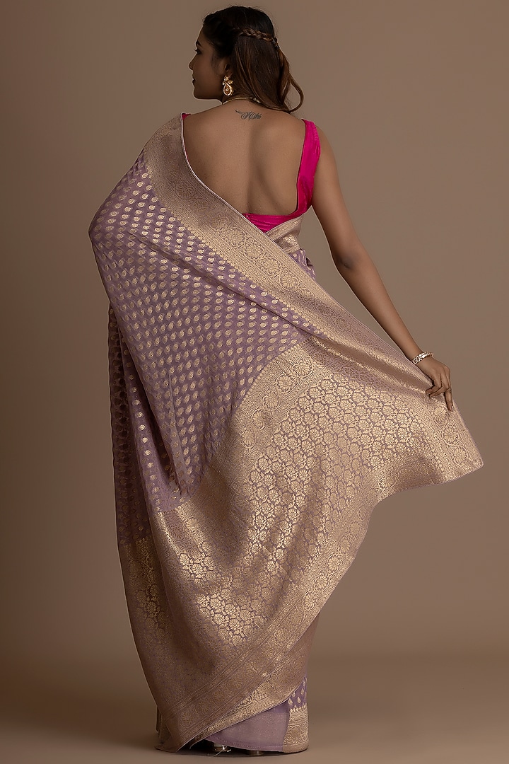 Lavender  Khadi Georgette Banarasi Festive Saree Set by Albis Jaipur at Pernia's Pop Up Shop