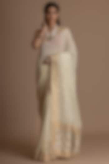 Off-White Khadi Georgette Banarasi Festive Saree Set by Albis Jaipur at Pernia's Pop Up Shop