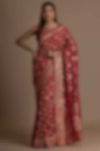 Deep Magenta Khadi Georgette Banarasi Festive Saree Set by Albis Jaipur at Pernia's Pop Up Shop