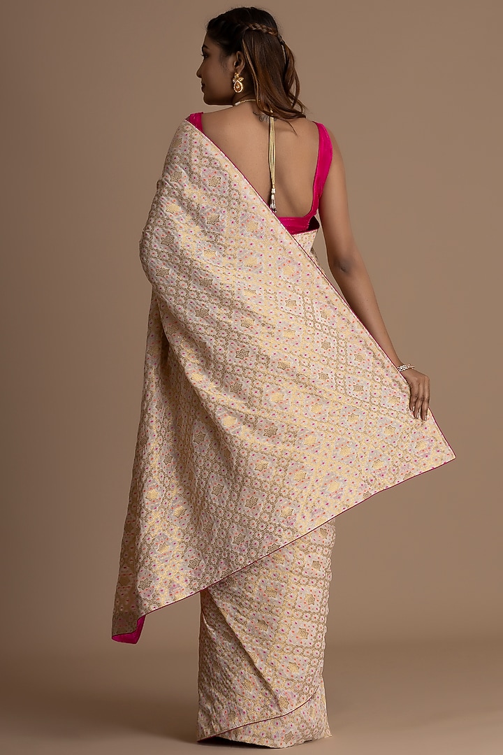 Cream Georgette Banarasi Party Wear Saree Set by Albis Jaipur at Pernia's Pop Up Shop