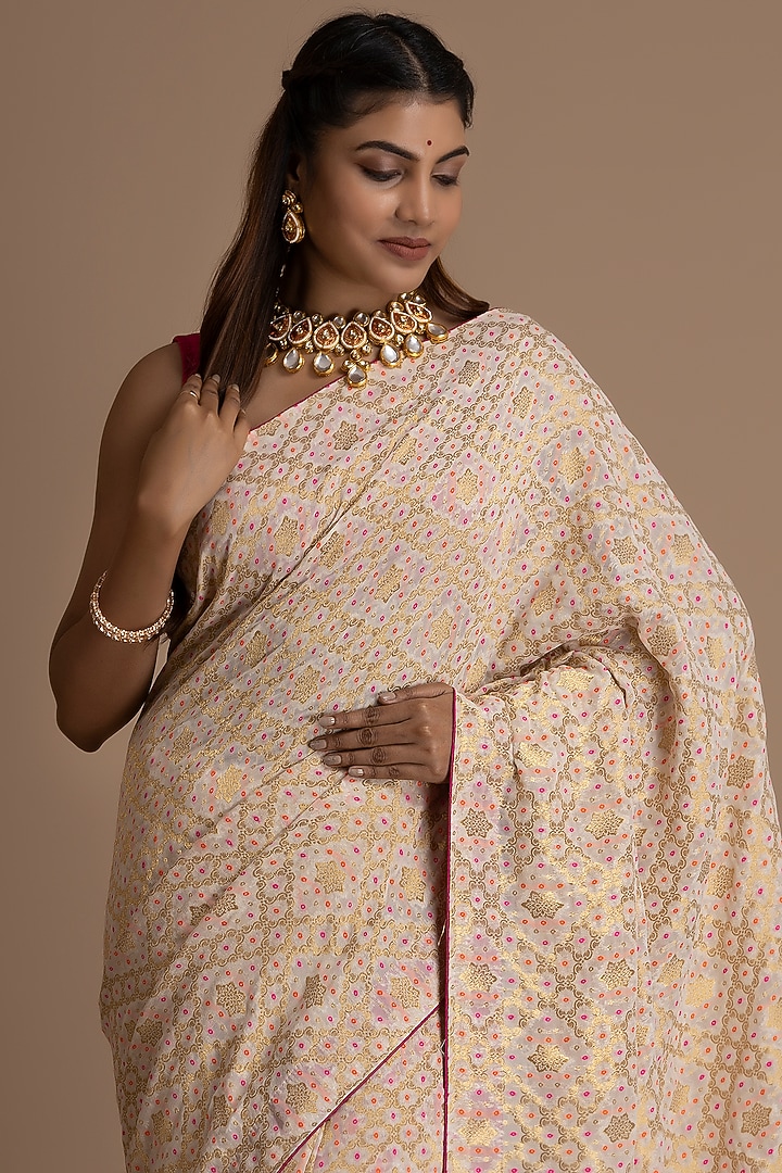 Cream Georgette Banarasi Party Wear Saree Set by Albis Jaipur at Pernia's Pop Up Shop