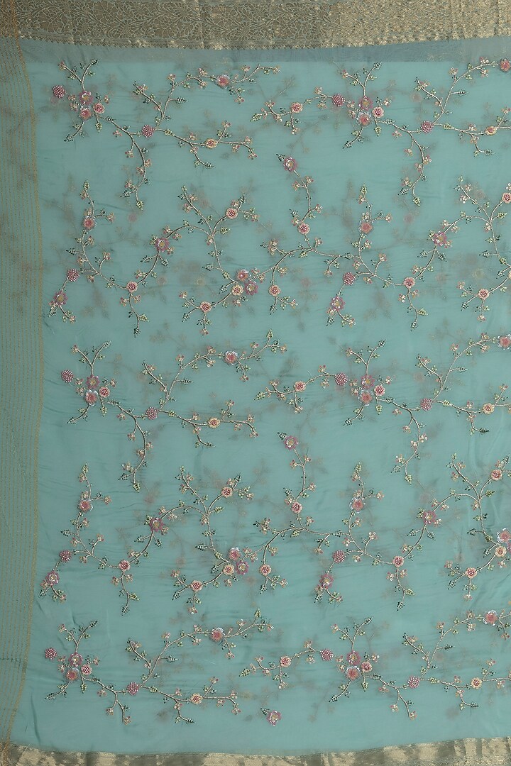 Aqua Blue Tissue Organza Embroidered Party Wear Saree Set by Albis Jaipur at Pernia's Pop Up Shop