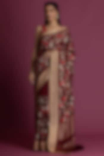 Deep Maroon Munga Silk Embroidered Banarasi Saree Set by Albis Jaipur at Pernia's Pop Up Shop