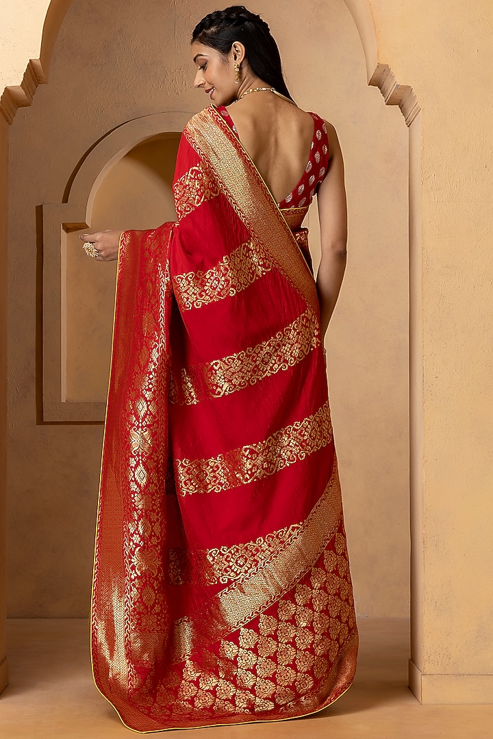 Deep Red Munga Silk Embroidered Party Wear Saree Set by Albis Jaipur at Pernia's Pop Up Shop