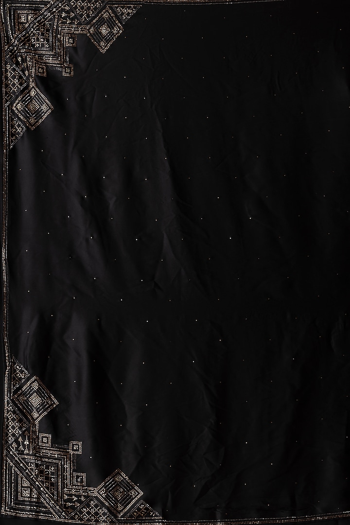 Black Satin Embroidered Party Wear Saree Set by Albis Jaipur at Pernia's Pop Up Shop