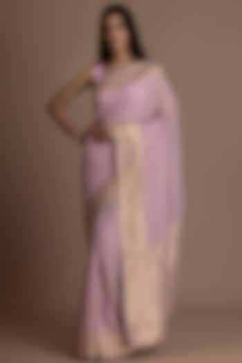 Baby Pink Khadi Georgette Banarasi Saree Set by Albis Jaipur