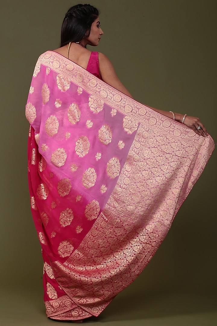 Pink Khadi Georgette Banarasi Party Wear Saree Set by Albis Jaipur at Pernia's Pop Up Shop