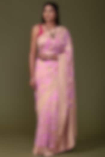 Baby Pink Khadi Georgette Banarasi Handwoven Party Wear Saree Set by Albis Jaipur at Pernia's Pop Up Shop