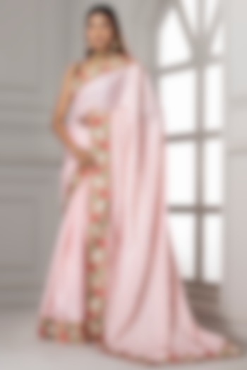 Light Pink Dola Silk Embroidered Saree Set by Albis Jaipur