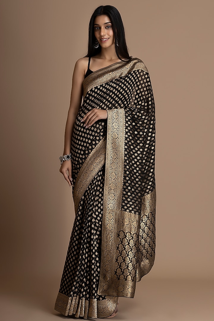 Black Khadi Georgette Banarasi Festive Saree Set by Albis Jaipur at Pernia's Pop Up Shop
