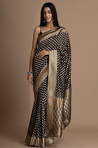 Black Khadi Georgette Banarasi Saree Set by Albis Jaipur