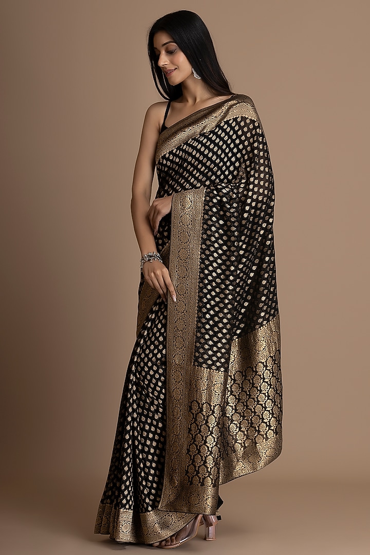 Black Khadi Georgette Banarasi Festive Saree Set by Albis Jaipur at Pernia's Pop Up Shop