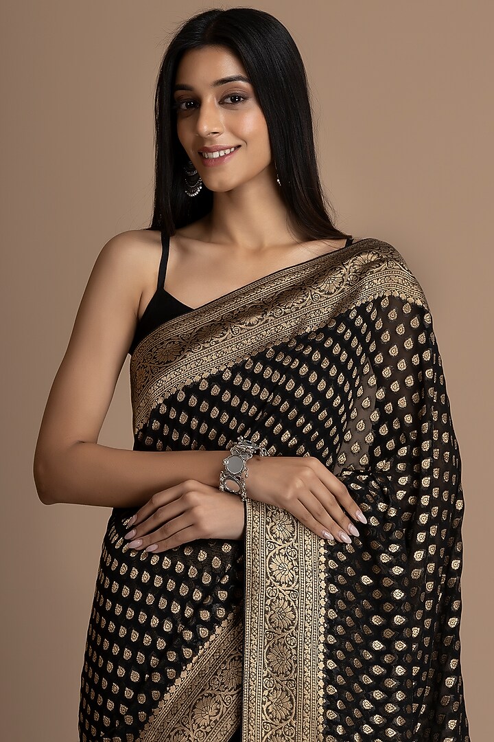 Black Khadi Georgette Banarasi Festive Saree Set by Albis Jaipur at Pernia's Pop Up Shop