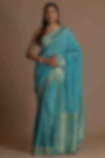 Sky Blue Khadi Georgette Banarasi Festive Saree Set by Albis Jaipur at Pernia's Pop Up Shop