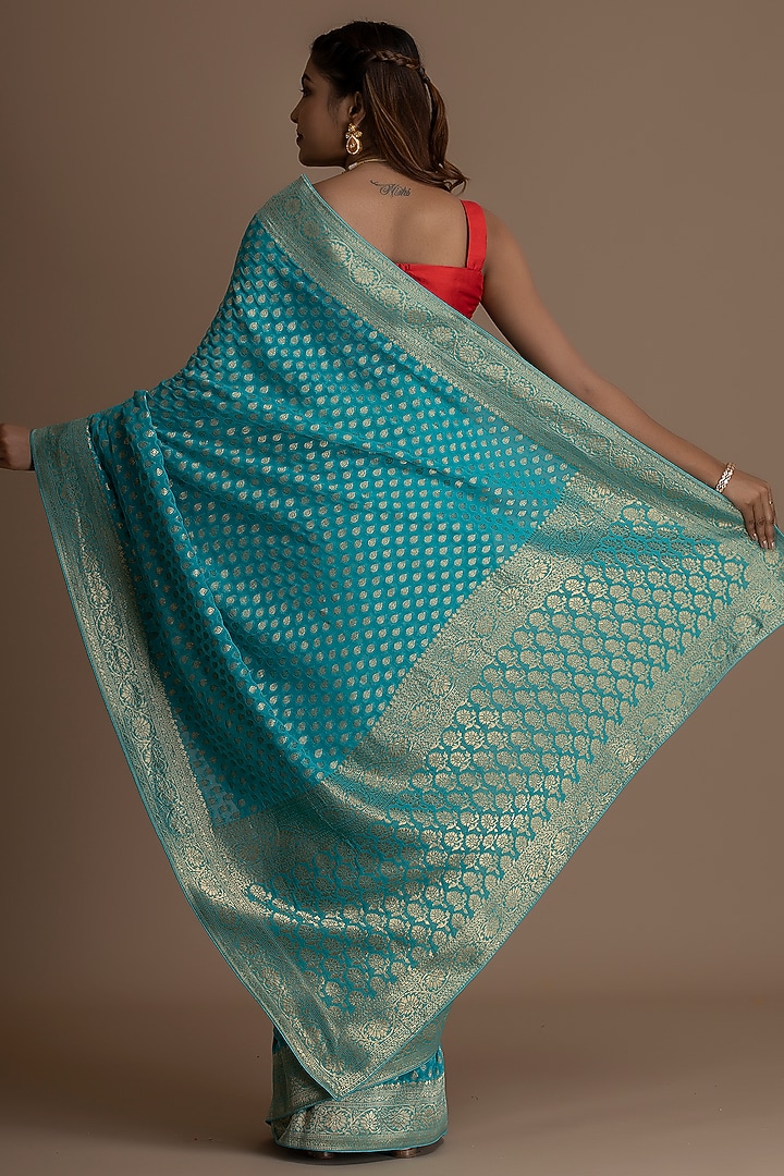 Sky Blue Khadi Georgette Banarasi Festive Saree Set by Albis Jaipur at Pernia's Pop Up Shop