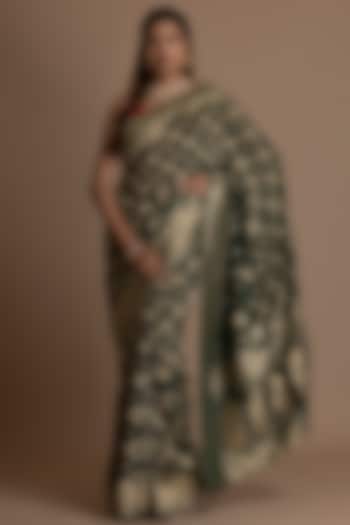 Forest Green Khadi Georgette Banarasi Festive Saree Set by Albis Jaipur at Pernia's Pop Up Shop