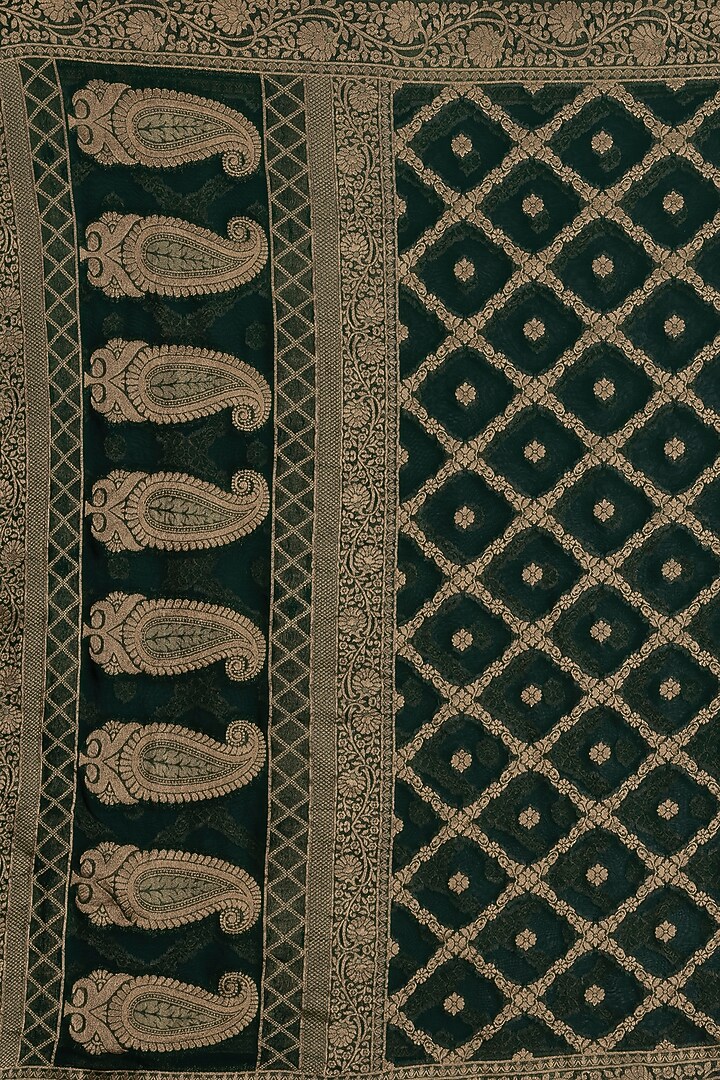 Forest Green Khadi Georgette Banarasi Festive Saree Set by Albis Jaipur at Pernia's Pop Up Shop