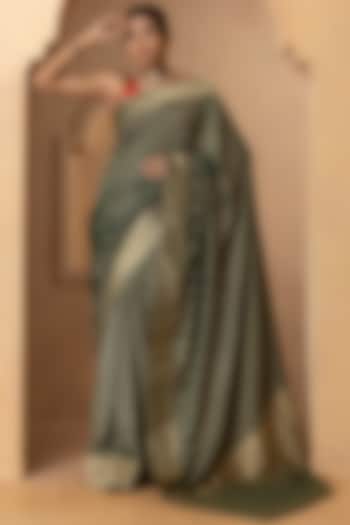 Dark Green Khadi Georgette Banarasi Festive Saree Set by Albis Jaipur at Pernia's Pop Up Shop