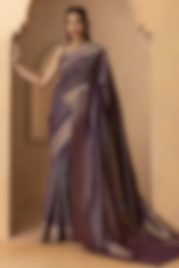 Purple Khadi Georgette Banarasi Festive Saree Set by Albis Jaipur at Pernia's Pop Up Shop