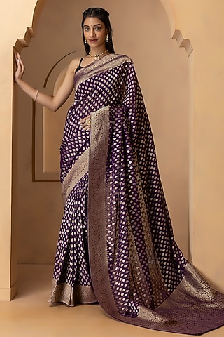 Purple Khadi Georgette Banarasi Saree Set by Albis Jaipur