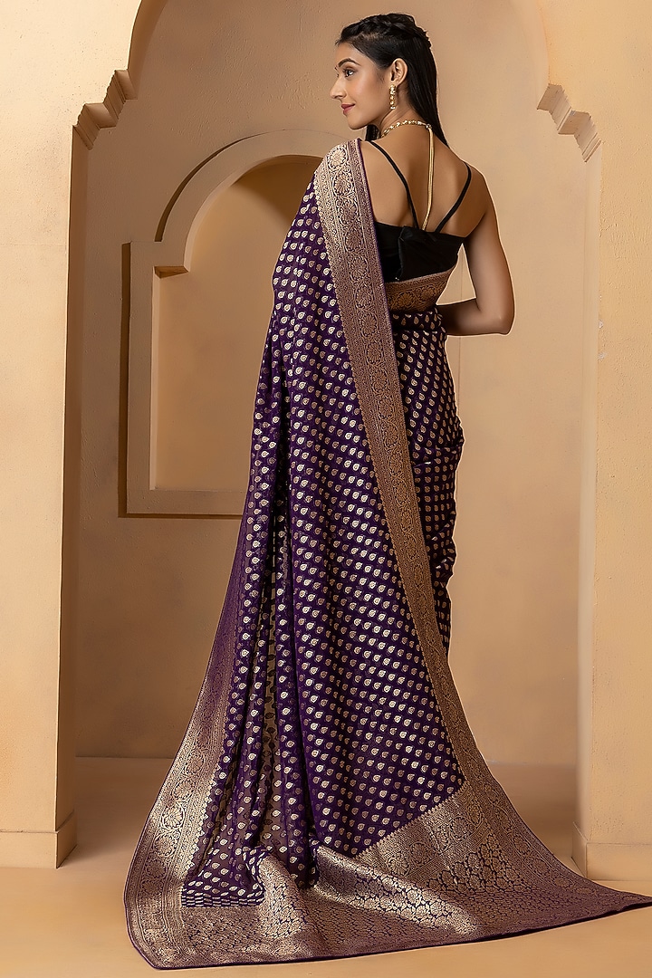 Purple Khadi Georgette Banarasi Festive Saree Set by Albis Jaipur at Pernia's Pop Up Shop