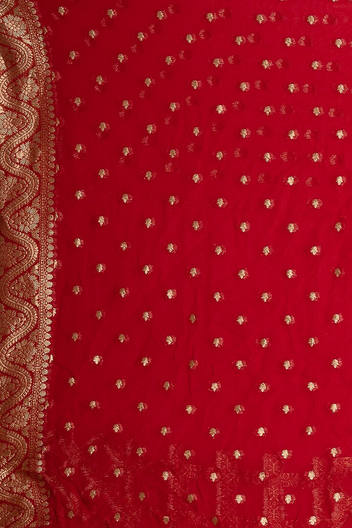 Deep Red Khadi Georgette Banarasi Festive Saree Set by Albis Jaipur at Pernia's Pop Up Shop